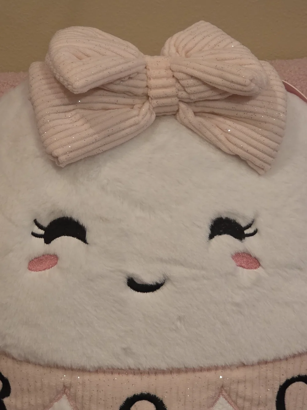 Cute White Plush 'BOO' Ghost Pillow with Pink Bow